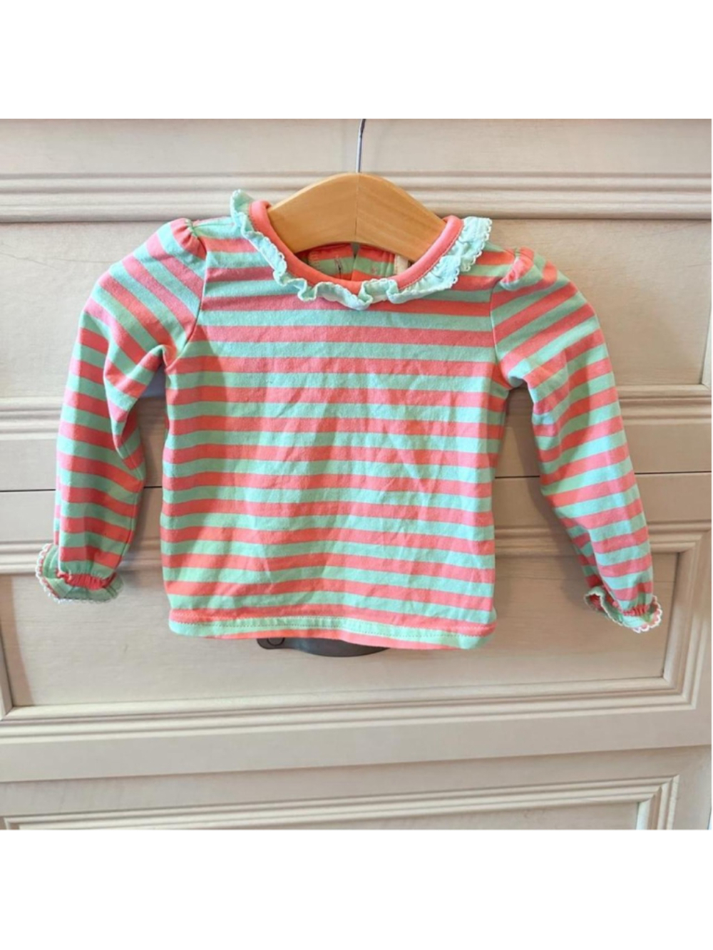 Matilda Jane pink and mint green striped cotton & spandex baby girl top size 3-6